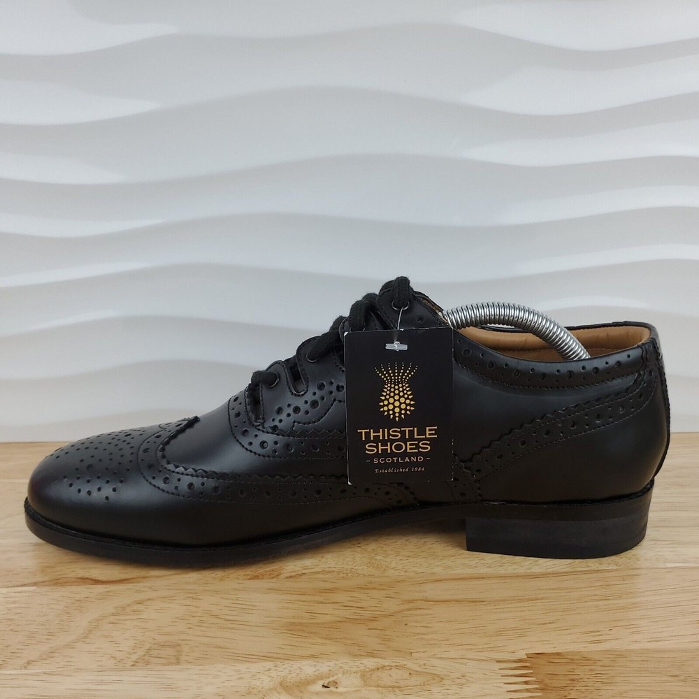 Thistle‎ Shoes Leather Ghillie Brogue Black Kilt Scottish Tassel Shoes Mens 9 - Picture 5 of 11